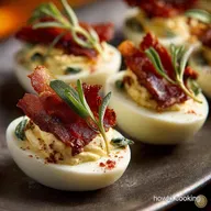 Thanksgiving Appetizer Deviled Eggs: Brown Butter, Sage, Crispy Prosciutto