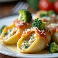 Creamy Chicken Broccoli Alfredo Stuffed Shells Recipe
