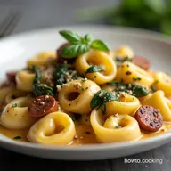 Easy Crockpot Creamy Tortellini with Sausage Spinach