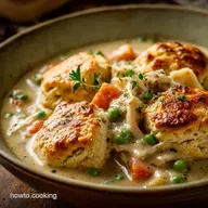 Leftover Lifesaver Creamy Turkey Pot Pie Soup with Flaky Drop Biscuits