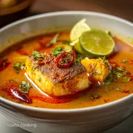 Spicy Lemon Fish Soup for 4 Servings with Flaky White Fish