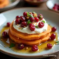 Easy Roasted Sweet Potato Rounds with Goat Cheese Cranberry