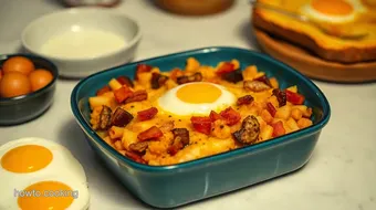 Hearty Breakfast Casserole: A Family Favorite with Bacon & Eggs recipe card