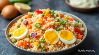 Quick Egg Fried Rice with Veggies Delight recipe card