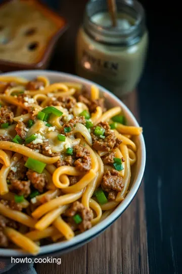 Hearty Philly Cheesesteak Pasta presentation