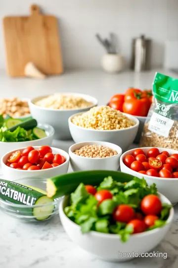 Mediterranean Quinoa Bowl with Lemon-Tahini Dressing ingredients