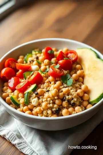 Mediterranean Quinoa Bowl with Lemon-Tahini Dressing presentation