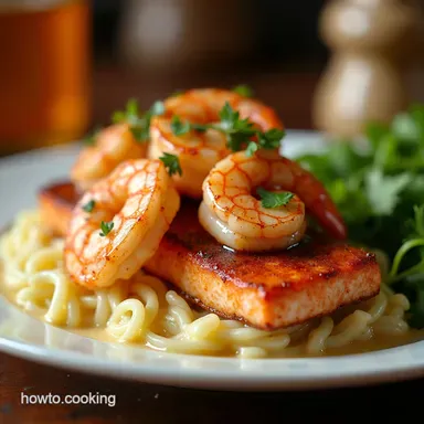 Cajun Shrimp and Salmon with Garlic Cream Bayou Bliss Recipe Card