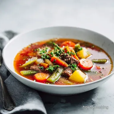 Best Ever Easy Vegetable Beef Soup for 8 Servings Recipe Card