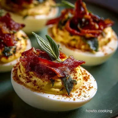 Thanksgiving Appetizer Deviled Eggs: Brown Butter, Sage, Crispy Prosciutto Recipe Card