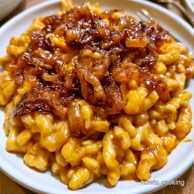 Caramelized Onion Spaetzle in 40 Minutes Recipe Card