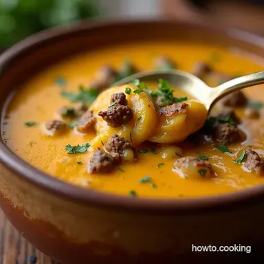 The Best Cheesy Hamburger Potato Soup Recipe Hearty Easy Recipe Card