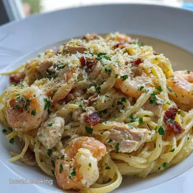 Chicken Shrimp Carbonara in 35 Minutes | Creamy Recipe Recipe Card
