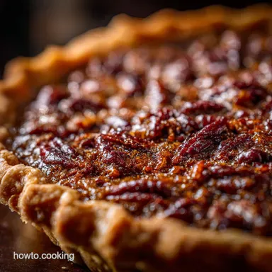 Southern Pecan Pie: Deep Caramel Filling Flaky Pie Crust Edges Recipe Card