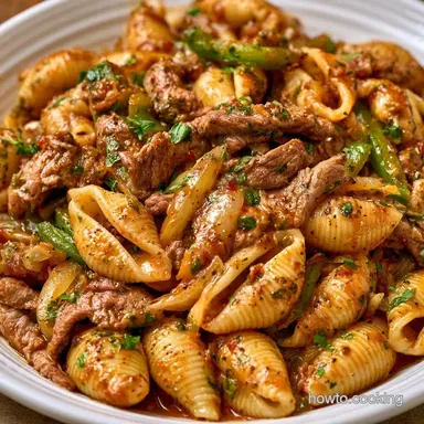 Cooked Philly Cheesesteak Pasta for 8