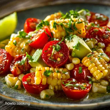 Corn Tomato Avocado Salad Recipe with Zesty Lime Vinaigrette Recipe Card
