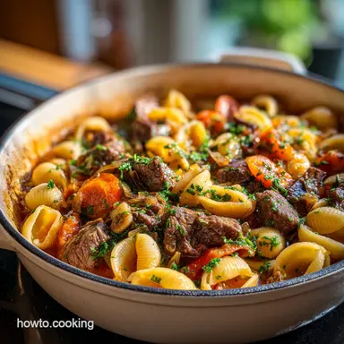 Creamy Beef and Shells One-Pot Ready in 30 Min Recipe Card