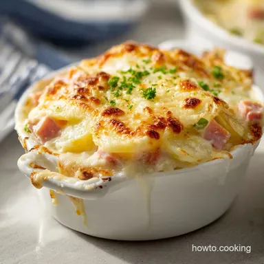 Ham and Potatoes: Creamy One Pot Meal for 8 Servings Recipe Card