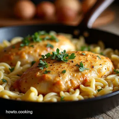 OnePan Creamy Parmesan Chicken and Orzo Recipe Recipe Card