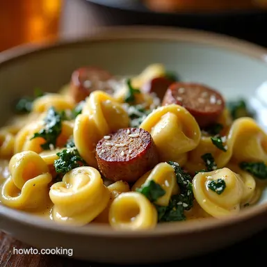 Easy Crockpot Creamy Tortellini with Sausage Spinach Recipe Card