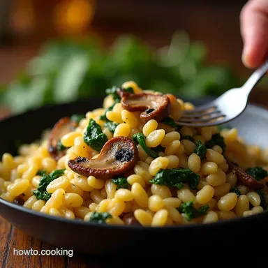 OnePan Creamy Spinach Mushroom Orzo Recipe 40 Mins Recipe Card