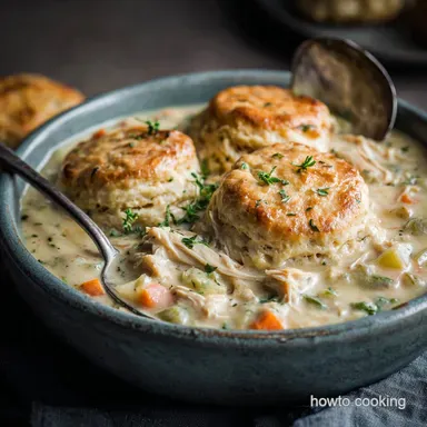Leftover Lifesaver Creamy Turkey Pot Pie Soup with Flaky Drop Biscuits Recipe Card