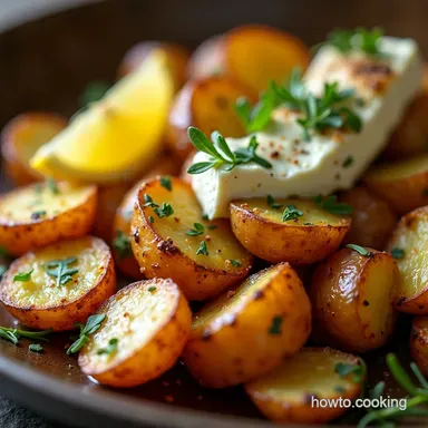 SunKissed Crispy Greek Feta Roast Potatoes with Lemon Recipe Card