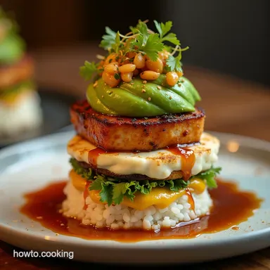 The Ultimate Crispy Teriyaki Tofu and Avocado Rice Stack Recipe Card