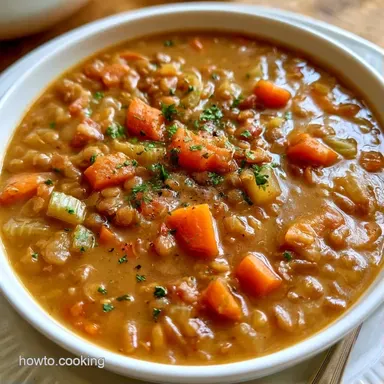 Dutch Oven Lentil Soup for 6 Servings Recipe Card