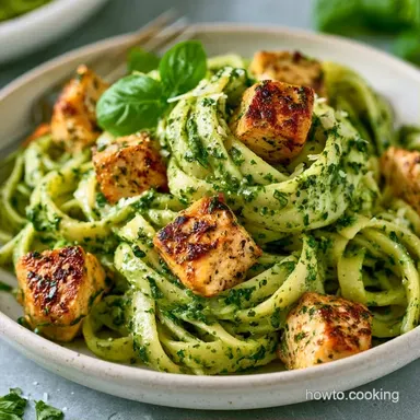 Easy Creamy Pesto Pasta with Chicken Recipe Card