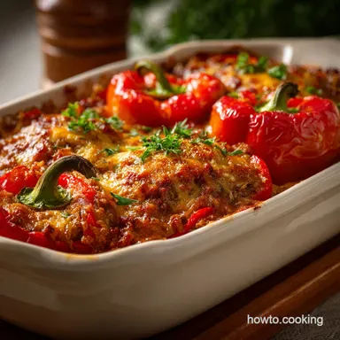 Stuffed Bell Pepper Casserole Recipe: Easy Family Comfort Meal Recipe Card