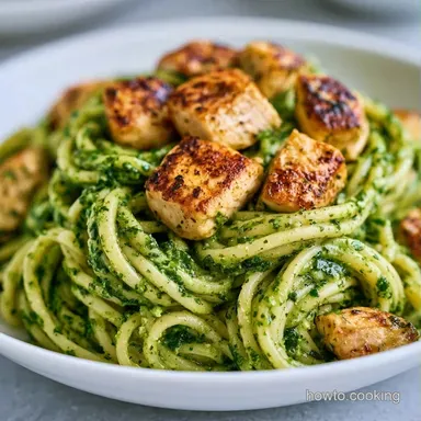 Garlic Chicken Pesto Pasta in 30 Minutes Recipe Card