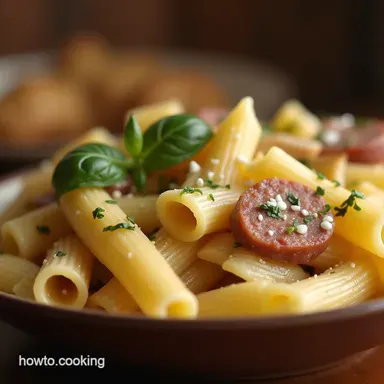 The Ultimate Garlic Sausage Alfredo Rigatoni Recipe Recipe Card