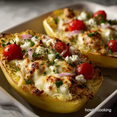 Greek Chicken Spaghetti Squash: Healthy Mediterranean Bake Recipe Card