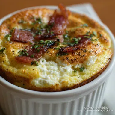 Light Fluffy Green Chili Bacon Cheese Egg Breakfast Souffl&eacute; Recipe Card
