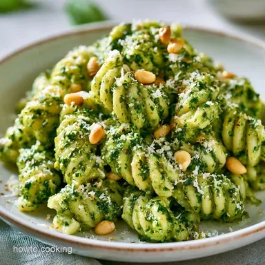 Lemon Garlic Pesto Pasta for 4 Servings Recipe Card