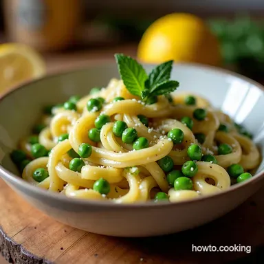 The HalfHour Hero Quick Pasta and Peas with Mint Recipe Card
