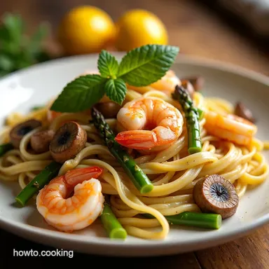 Lemony Shrimp Asparagus Mushroom Pasta A Springtime Treat Recipe Card