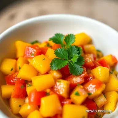 Mango Bell Pepper Salsa Sunshine in a Bowl Recipe Card