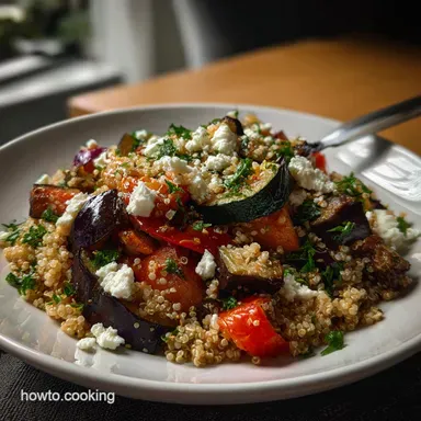 GlutenFree Mediterranean Quinoa Salad With Roasted Vegetables and Feta Cheese - Oven-Only Recipe Card