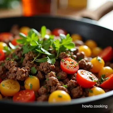 Healthy Ground Beef Veggie Skillet Easy OnePan Dinner Recipe Card