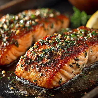 Salmon with Garlic Lemon Butter RestaurantStyle Easy Recipe Card