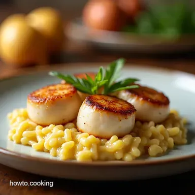 Seafood Entrees PanSeared Scallops with Risotto Recipe Card
