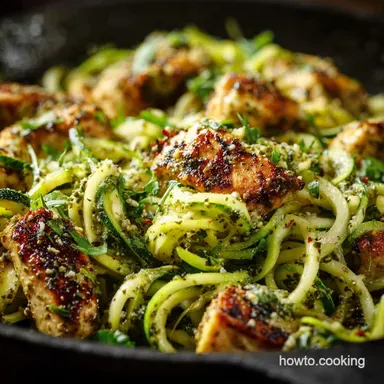 Pesto Chicken Zucchini Noodles: 25-Min Low-Carb Dinner Recipe Card