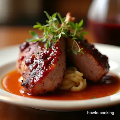 Recipe Gourmet Restaurant Duck at Home with Cherry Sauce Recipe Card