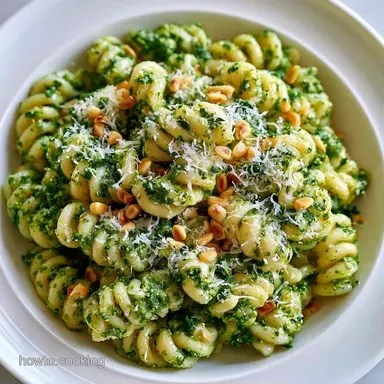 Simple Scratch Made Pesto Pasta for 4 Recipe Card