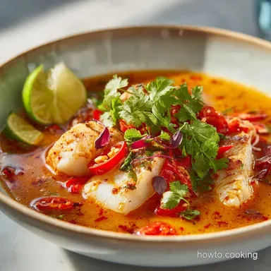 Spicy Lemon Fish Soup for 4 Servings with Flaky White Fish Recipe Card