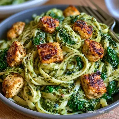 Spinach Chicken Pesto Pasta in 30 Minutes Recipe Card