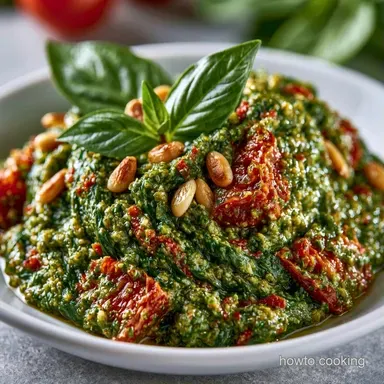 Spinach Tomato Pesto in 15 Minutes Recipe Card
