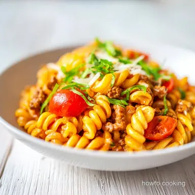 Taco Pasta Recipe with Ground Beef in 30 Min Recipe Card